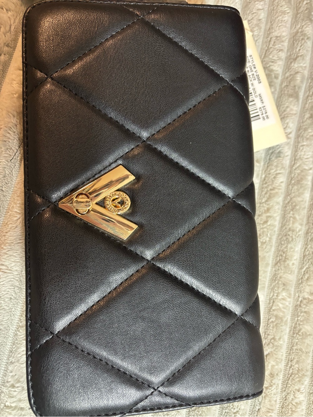 Valentino Orlandi Black Quilted Crossbody with Gold V Accent - Picture 2 of 8